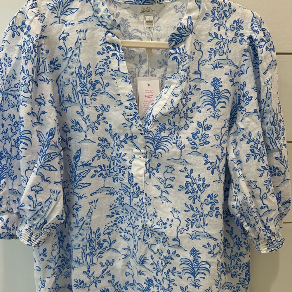 Lilly Pulitzer Blue and White Floral Top